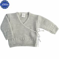 Brassière bébé en maille tricot point mousse et torsades gris
