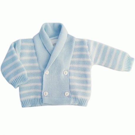 Gilet manteau bébé garçon tricot maille mousse bleu doublé blanc > Babystock
