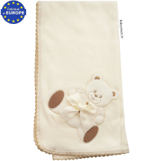 Lange bébé en jersey de coton crème brodé Ourson