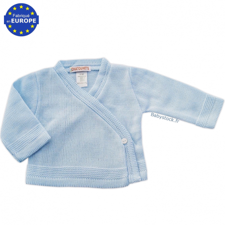 Brassière cache-cœur bébé garçon en maille tricot jersey bleu