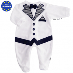 Pyjama bébé garçon effet smoking en velours blanc et marine