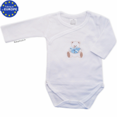 Body bébé garçon en jersey coton blanc brodé Ourson bleu