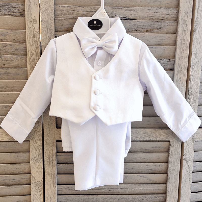Costume de cérémonie bébé garçon 5 pièces en polyester et satin blanc Lucas