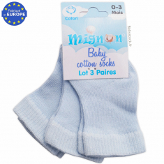 Lot 3 paires chaussettes garçon en coton bleu 0/3 mois