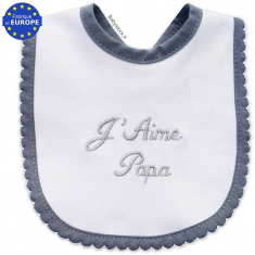 Bavoir bébé naissance en jersey coton brodé J'aime Papa gris