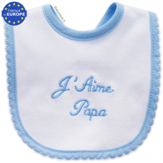 Bavoir bébé naissance en jersey coton brodé J'aime Papa bleu