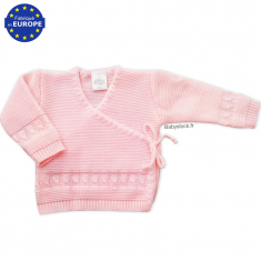 Brassière bébé en maille tricot point mousse et torsades rose