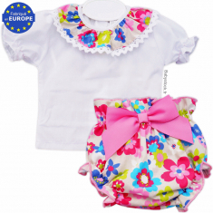 Ensemble bébé 2 pièces fille blouse + bloomer fleuri fushia