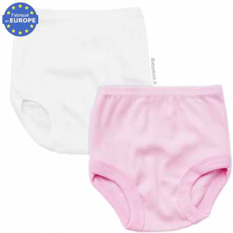 Lot 2 culottes bébé fille en coton blanc et rose dragée