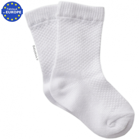 Chaussettes bébé en coton blanc maille nid d'abeille