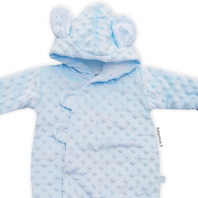 Combi-pilote pour bébé garçon en fourrure minky bleu layette avec oreilles  fabriqué en Europe