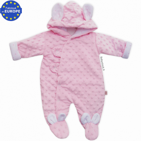 Combi-pilote pour bébé fille en fourrure minky rose layette