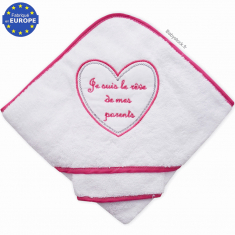 Sortie de bain bébé éponge brodée Rêve de mes parents fushia
