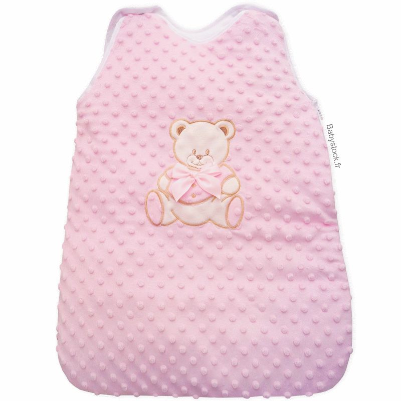 Gigoteuse bébé fille en fourrure rose minky brodée Ourson > Babystock