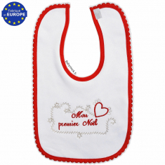 Bavoir bébé naissance coton blanc brodé Mon premier Noël argenté