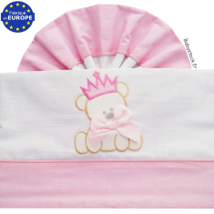 Parure linge lit 60x120cm coton rose brodé Ourson Princesse