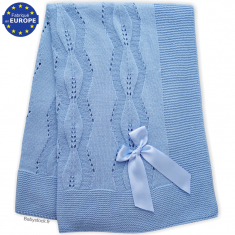 Châle pour bébé garçon maille tricot bleu outremer 100 x 110cm