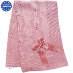 Châle pour bébé fille en maille tricot vieux rose 100 x 110 cm