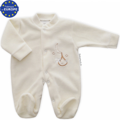 Pyjama bébé préma mixte 43cm en velours crème brodé Lapin