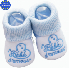 Chaussons bébé garçon bleu en polaire brodé Bébé d'amour