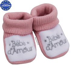 Chaussons bébé fille en maille rose thé brodé Bébé d'amour