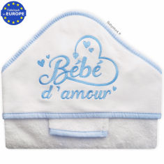 Grande cape de bain en éponge brodée Bébé d'amour bleu