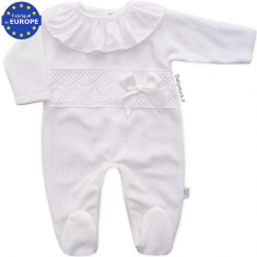 Dors bien bébé fille en velours blanc, collerette et dentelle