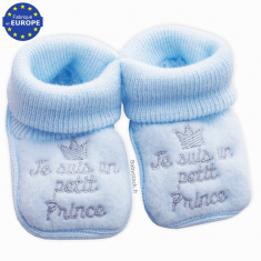 Chaussons bébé garçon maille bleue brodé Je suis un petit Prince