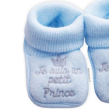 Chaussons bébé garçon maille bleue brodé Je suis un petit Prince