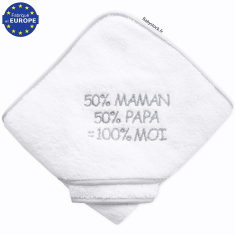 Sortie de bain bébé 50% Maman 50% Papa = 100% Moi blanc gris