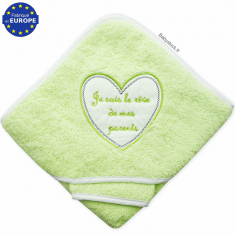 Cape de bain bébé Je suis le rêve de mes parents vert anis