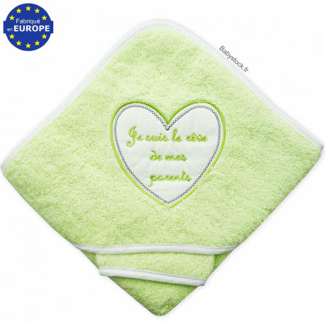 Cape de bain bébé Je suis le rêve de mes parents vert anis