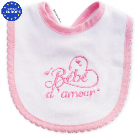 Bavoir bébé naissance jersey coton brodé Bébé d'amour rose