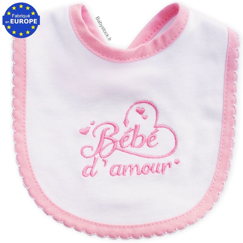 Bavoir bébé naissance jersey coton brodé Bébé d'amour rose > Babystock