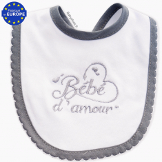 Bavoir bébé naissance jersey coton brodé Bébé d'amour gris