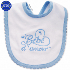 Bavoir bébé naissance jersey coton brodé Bébé d'amour bleu