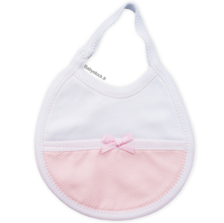 Petit bavoir naissance b&eacute;b&eacute; fille en coton blanc / rose
