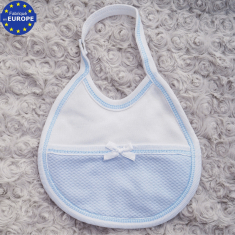 Petit bavoir naissance garçon jersey coton bleu et piqué blanc