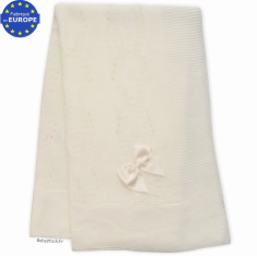 Châle mixte pour bébé en maille tricot crème 100 x 110 cm