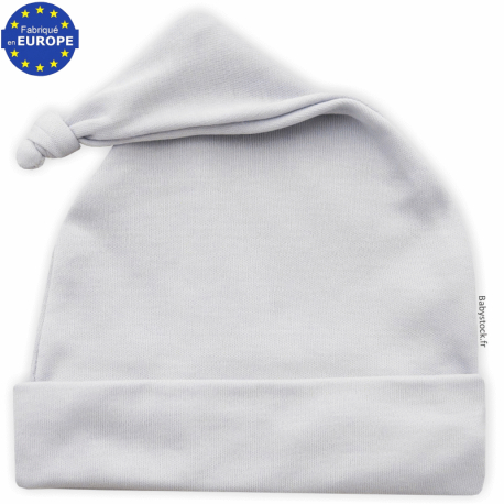 Bonnet bébé mixte avec noeud en jersey coton gris perle