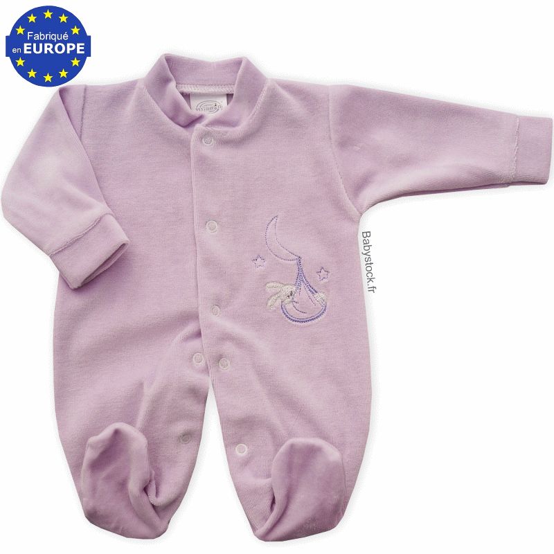 Pyjama bebe prema fille 43cm en velours parme brode Lapin Babystock