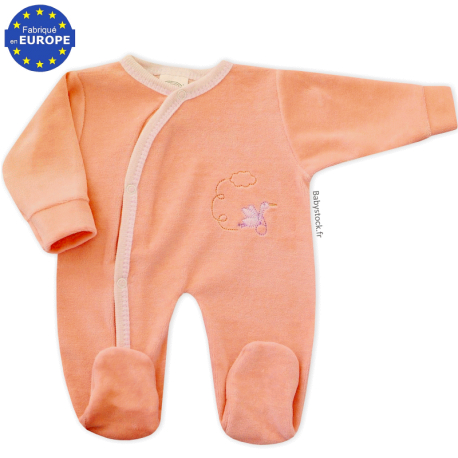 Pyjama bébé préma 43cm velours orange corail Cigogne