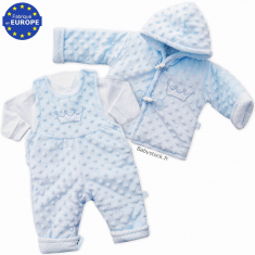 Ensemble bébé garçon 3 pièces manteau, salopette et sous-pull