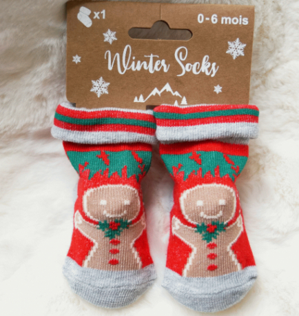 Chaussettes bébé Noël avec bonhomme en pain d'épices