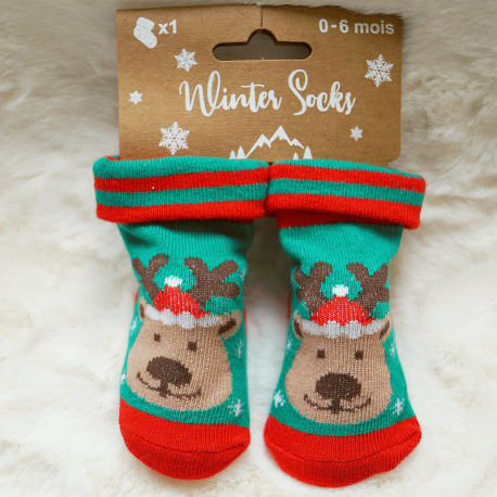 Chaussettes de Noël pour bébé avec un renne