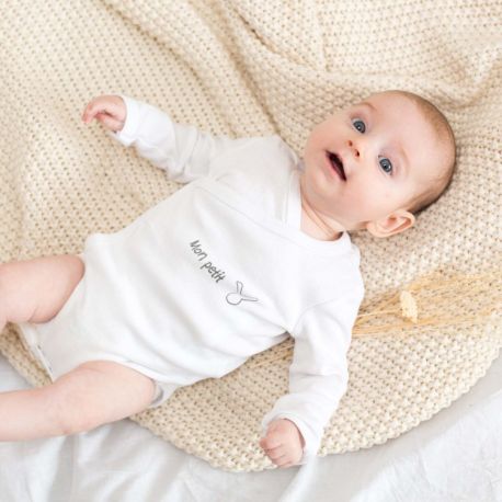 Lot 2 body bébé croisés unisexe en coton blanc et gris chiné imprimé Bébé  douceur