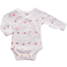 Body bébé préma fille 45cm jersey 100% coton blanc étoilé rose