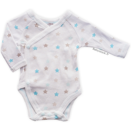 Body bébé préma 45cm jersey 100% coton blanc étoilé turquoise