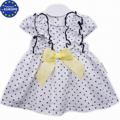 Robe bébé fille coton blanc étoilé marine et noeud ottoman lime