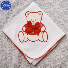 Lange bébé en jersey 100% coton blanc brodé Ourson rouge